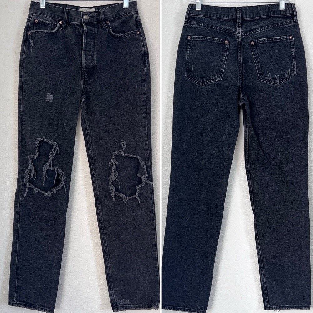 We The Free Free People Distressed Straight Leg Jeans Black Acid Wash Size 27